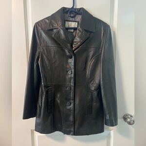 Nine West Black Leather Button-Front Jacket